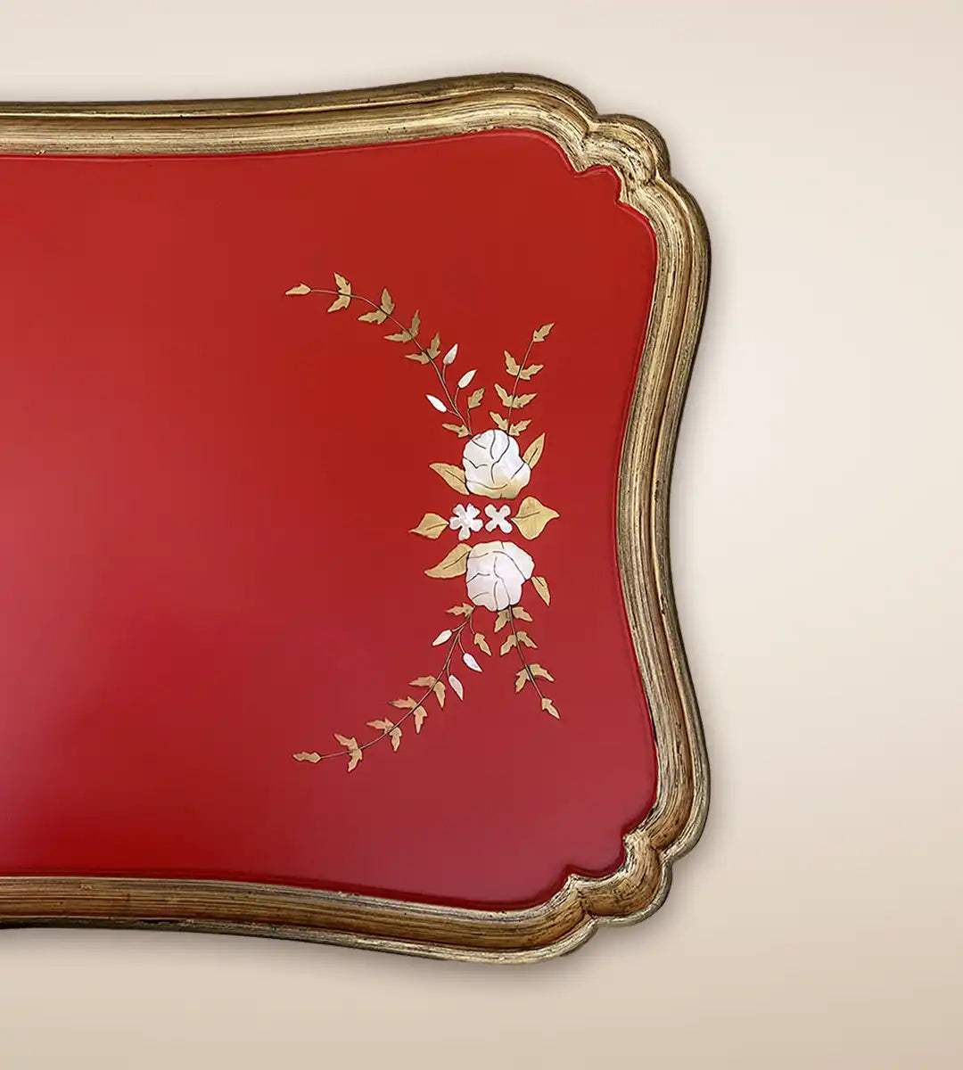 Calla Wooden Serving Tray Table Crimson Color