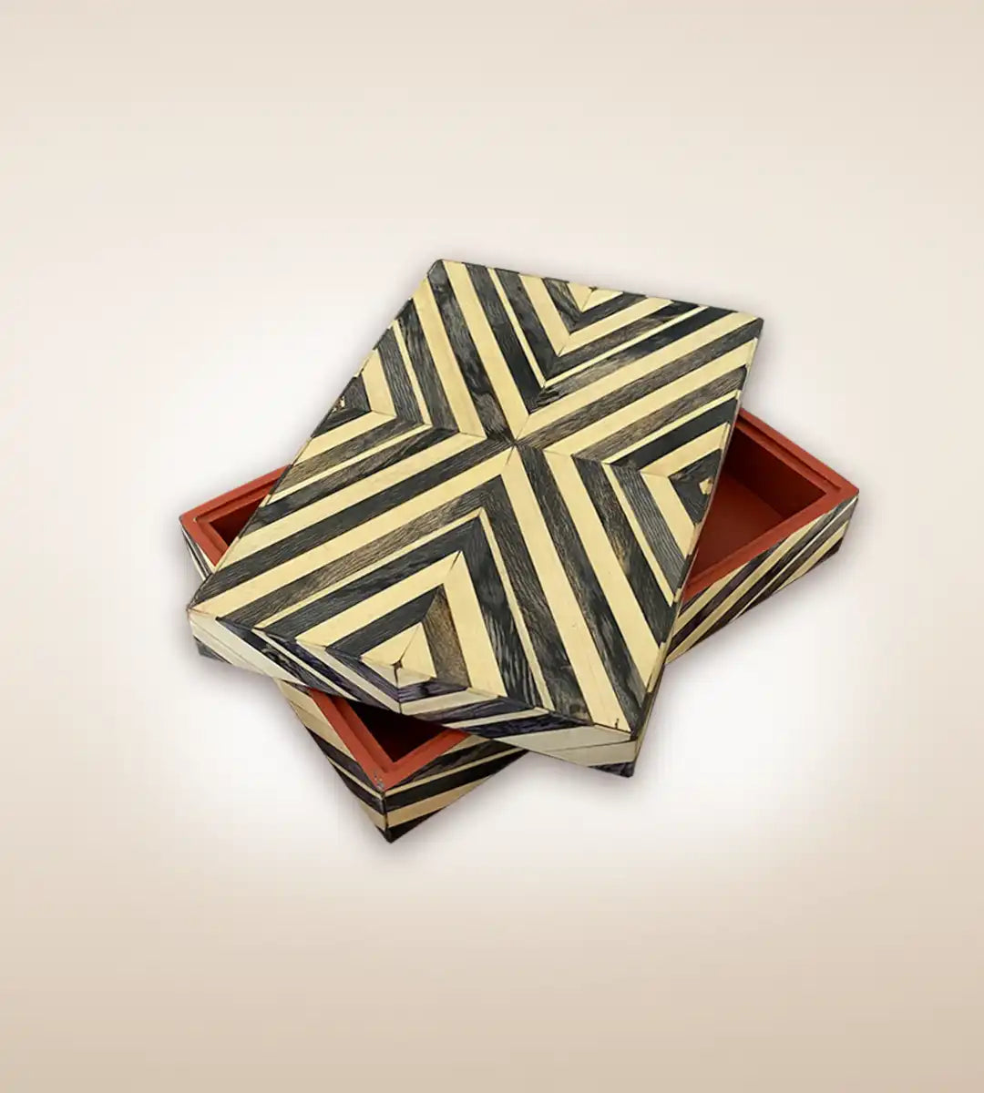 Diamond Parquetry Print Luxury Handmade Wooden Box - Beige Grey