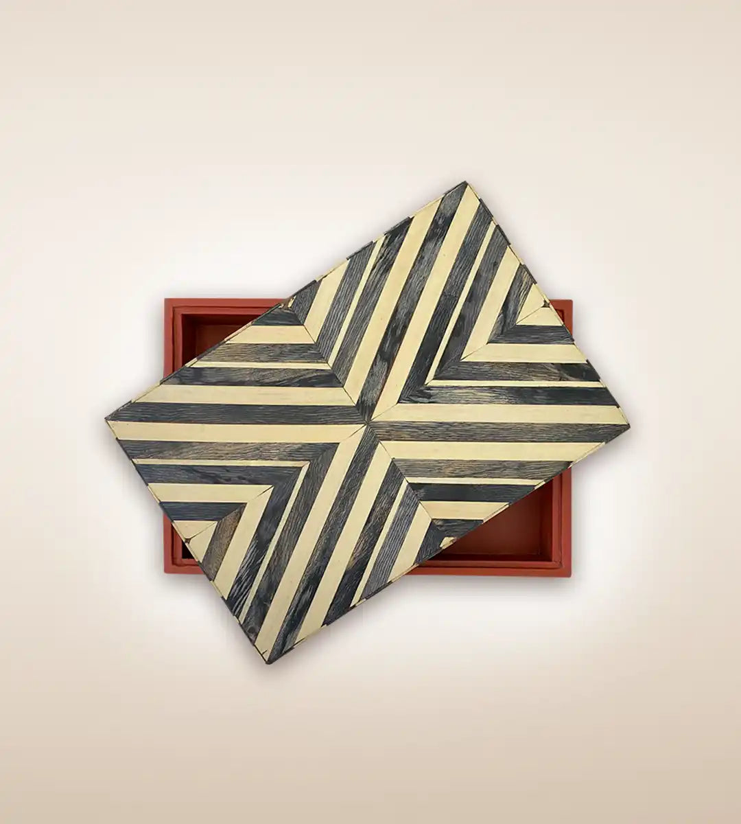 Diamond Parquetry Print Luxury Handmade Wooden Box - Beige Grey