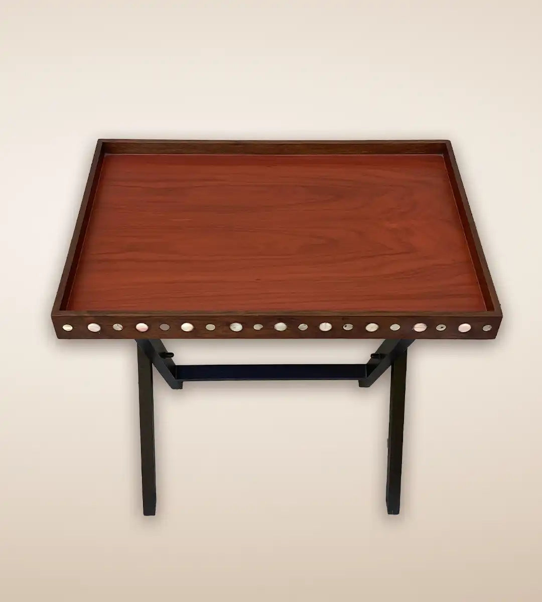 Dotted Raised BorderWooden Serving Tray Table - Crimson Color