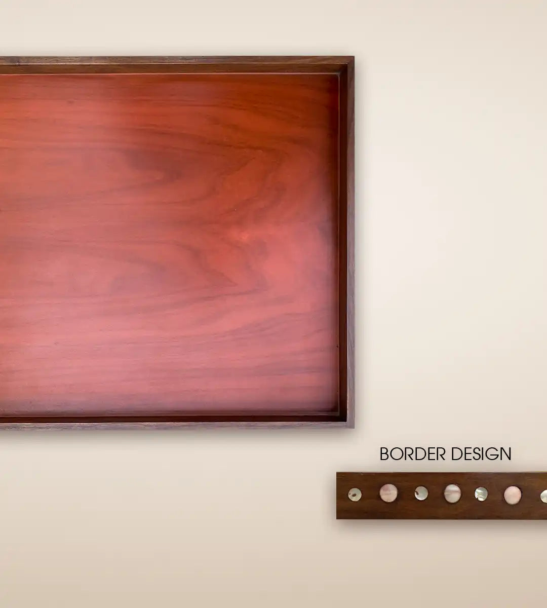 Dotted Raised BorderWooden Serving Tray Table - Crimson Color