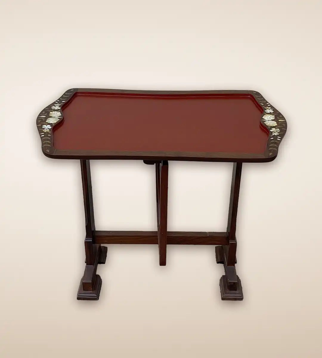 Floral Wooden Serving Tray Table - Maroon Color