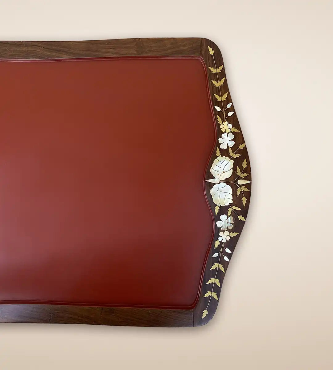 Floral Wooden Serving Tray Table - Maroon Color
