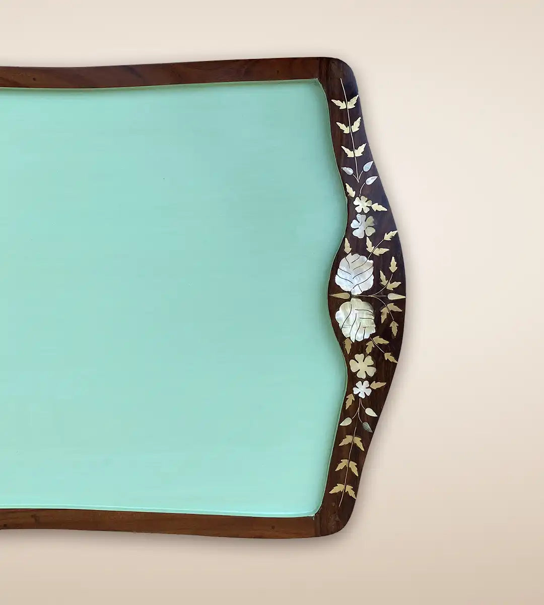 Floral Wooden Serving Tray Table - Teal Color