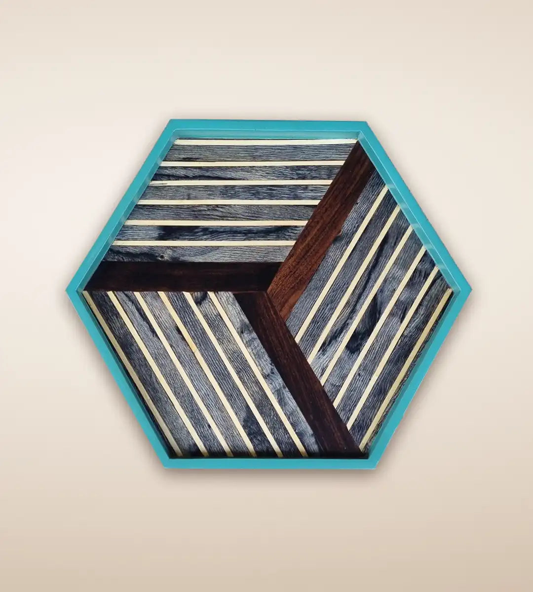 Hexa Wooden Food and Tea Serving Tray - Teal Color