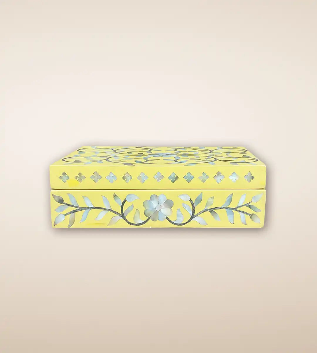 Moroccon Inlay Lemon Yellow Luxury Handmade Wooden Jewelry Box