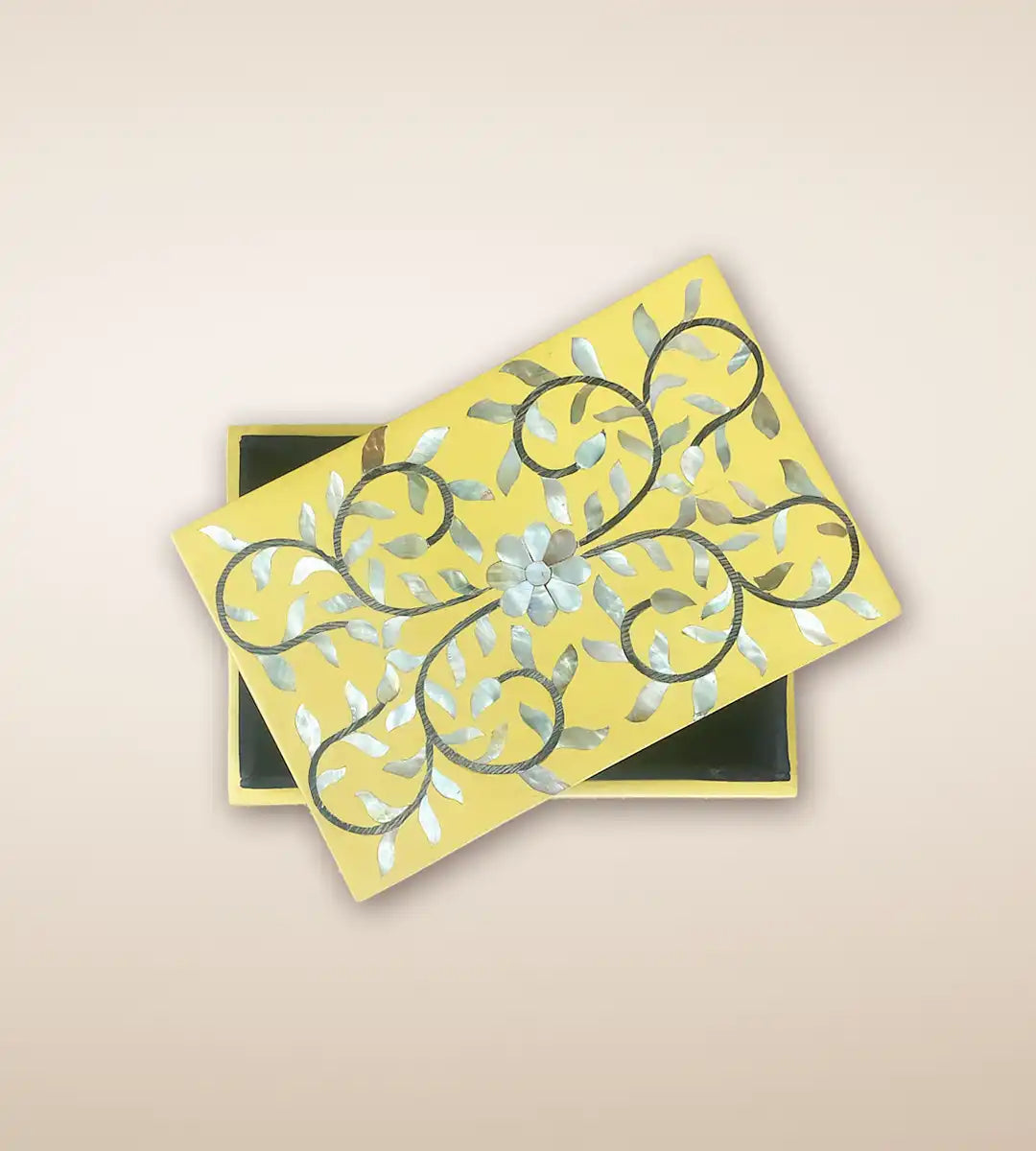 Moroccon Inlay Lemon Yellow Luxury Handmade Wooden Jewelry Box
