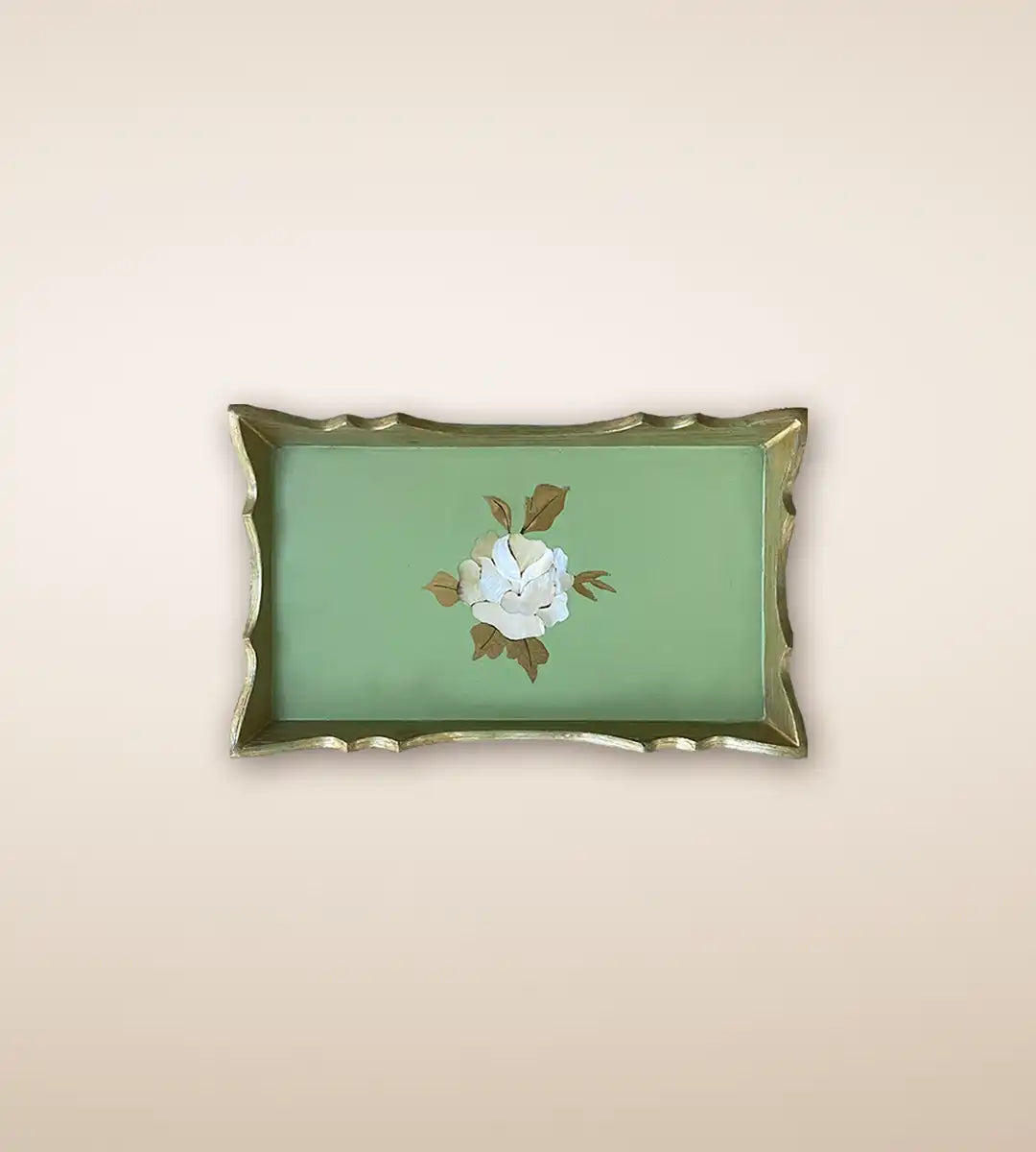 Rose Print Premium Wood Serving Tray Mint Green Color