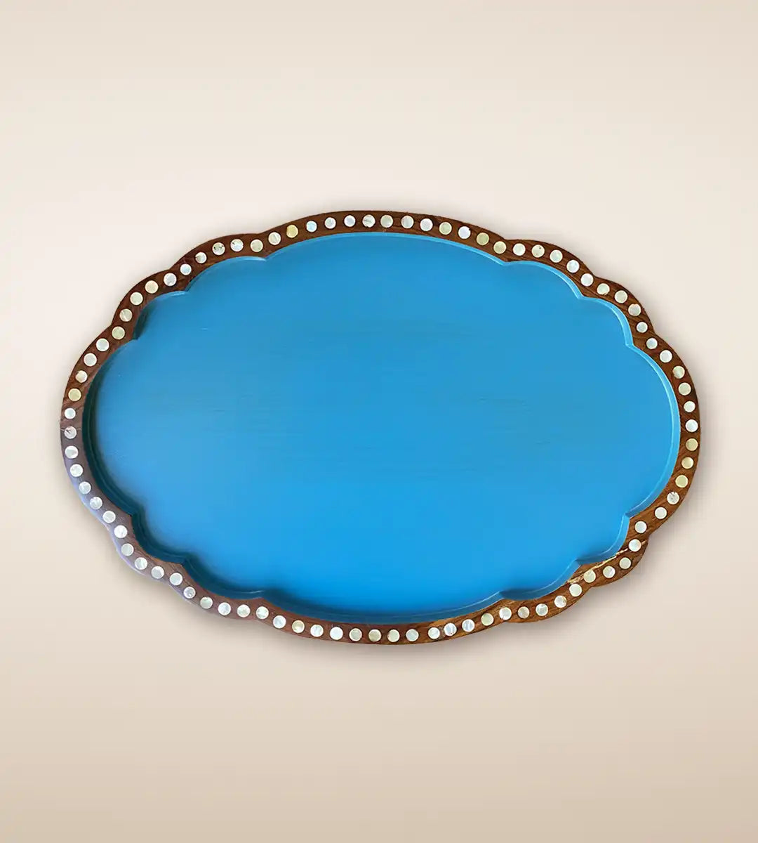 Skyros Premium Wooden Round Serving Tray Aqua Color