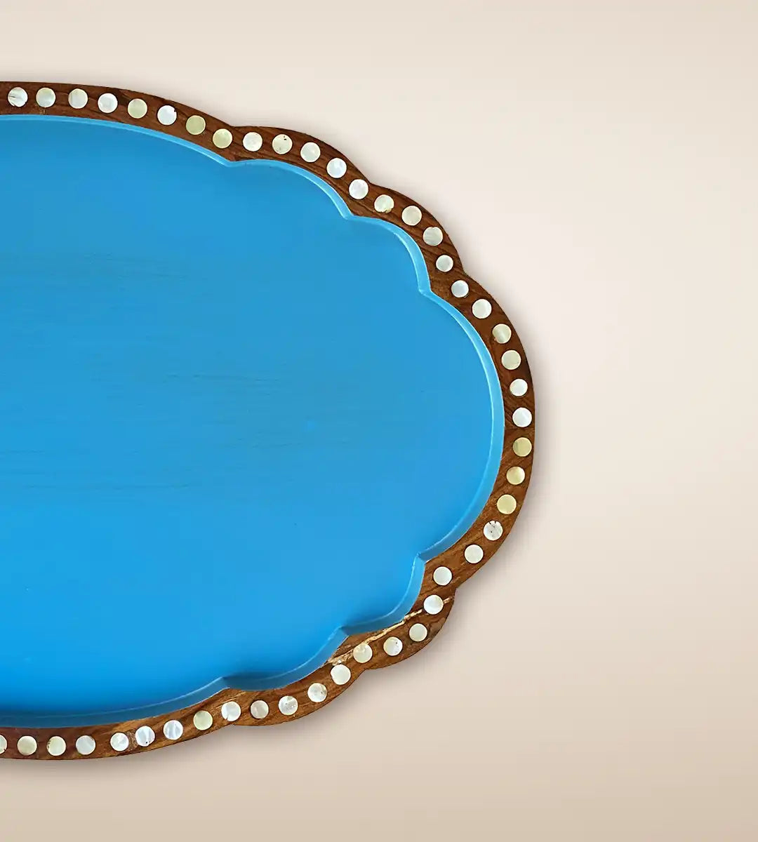 Skyros Premium Wooden Round Serving Tray Aqua Color