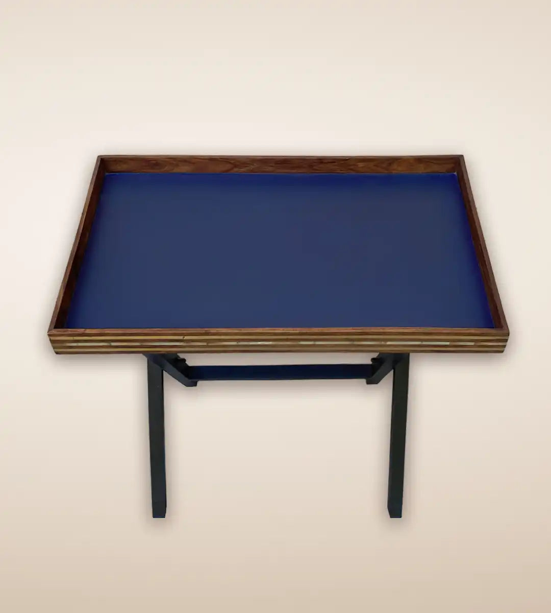 Striped Raised Border Wooden Serving Tray Table - Cobalt Color