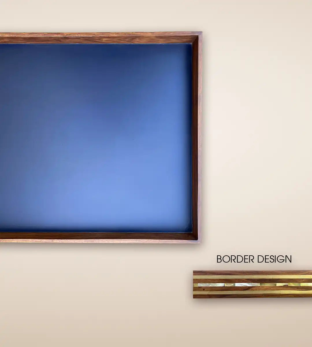 Striped Raised Border Wooden Serving Tray Table - Cobalt Color