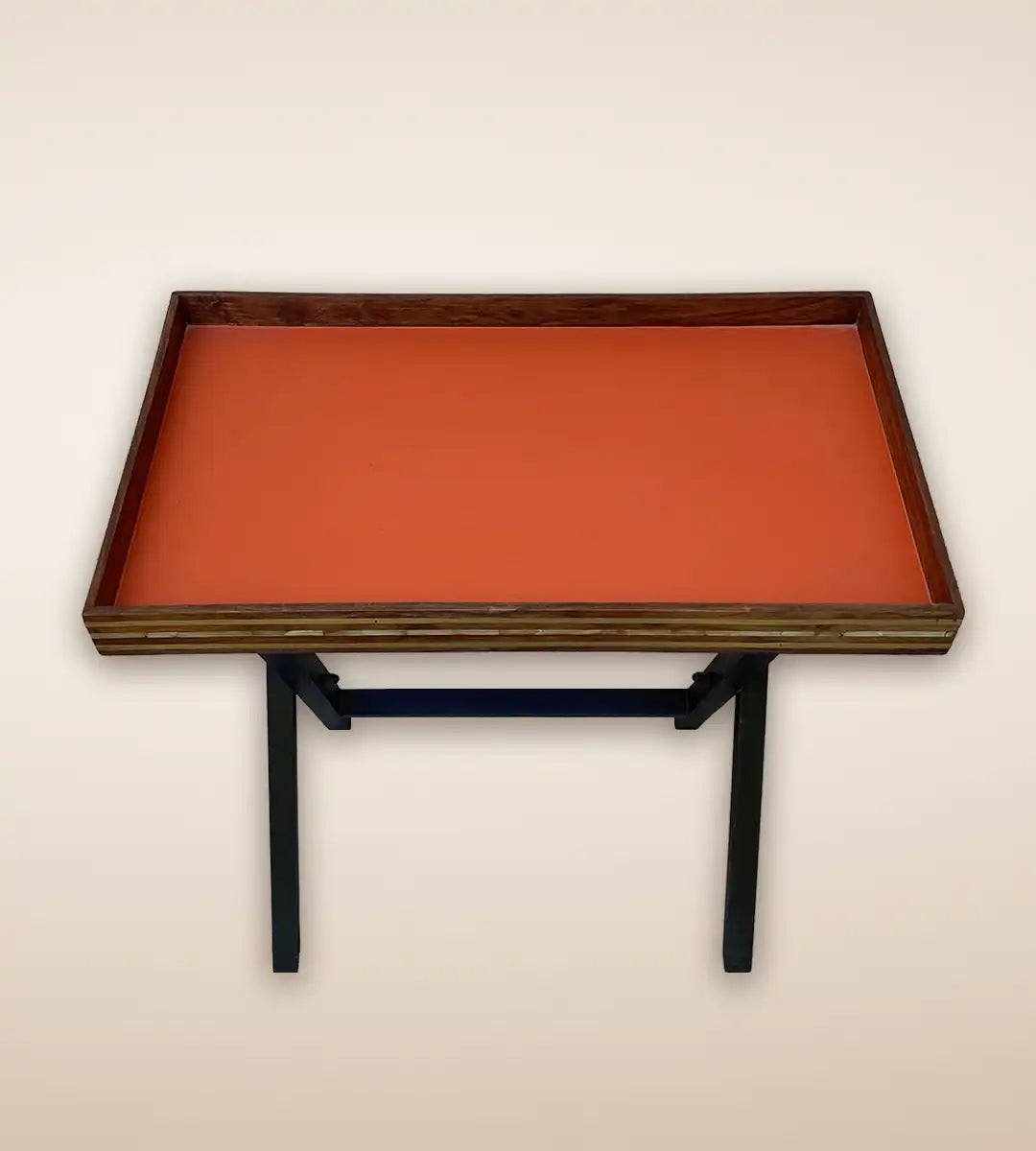 Striped Raised Border Wooden Serving Tray Table - Red Color