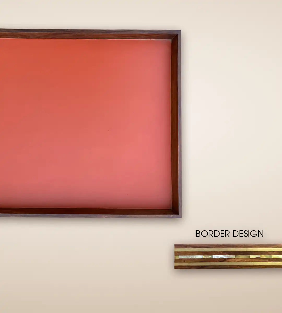 Striped Raised Border Wooden Serving Tray Table - Red Color