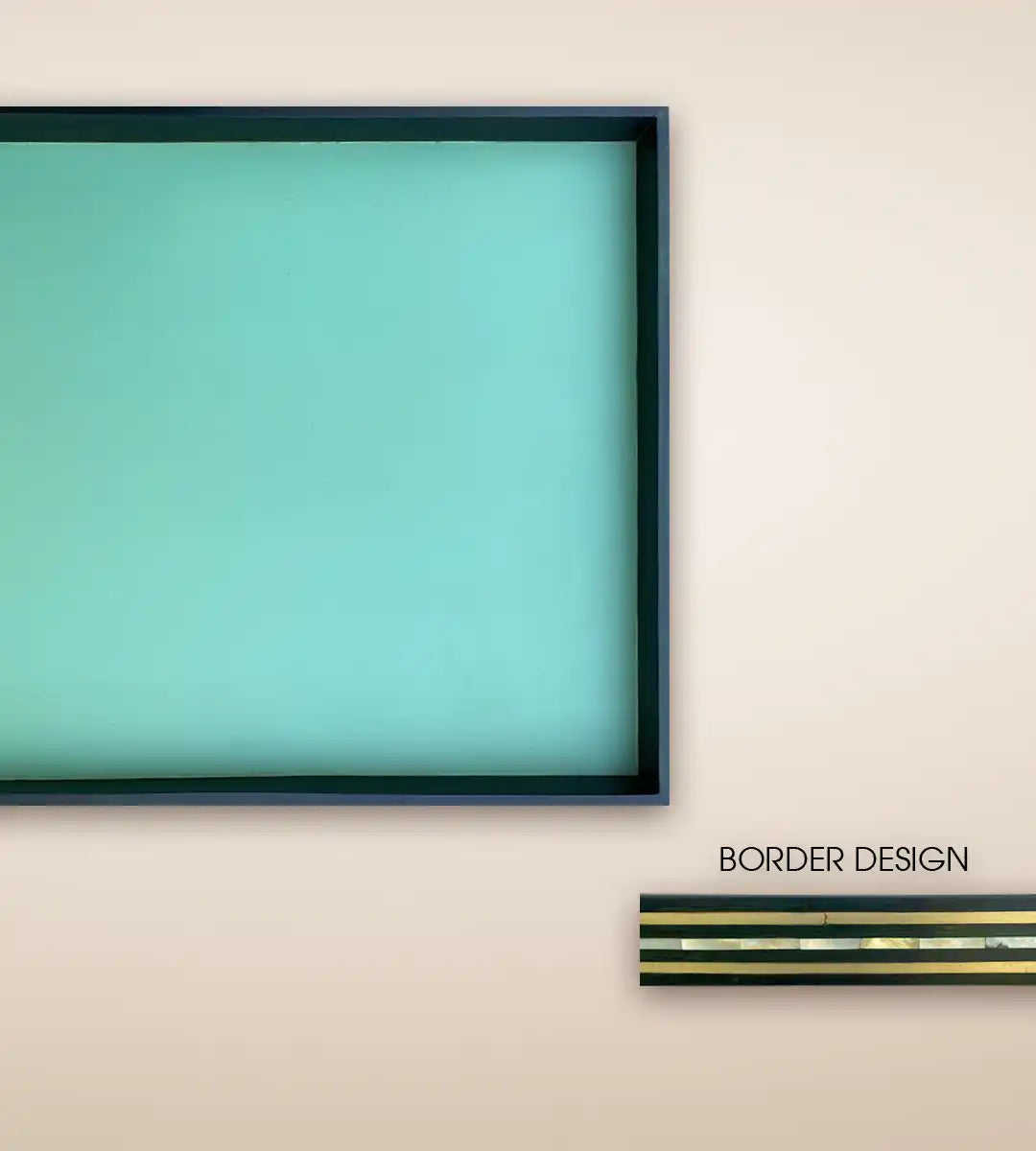 Striped Raised Border Wooden Serving Tray Table - Teal Color