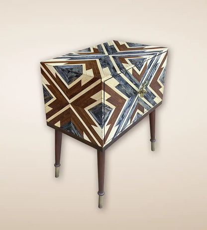 Abstract Parquetry Wood 1 Drawer Side Table Cabinet For Home Decor