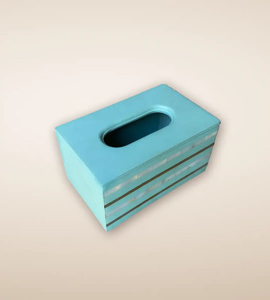 Aqua Multi Striped Wooden Tissue Box