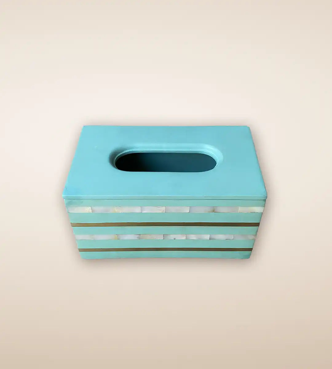 Aqua Multi Striped Wooden Tissue Box