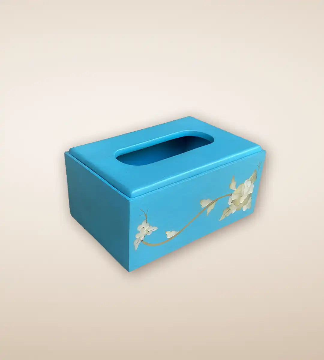 Blue Floral Wooden Tissue Box 1