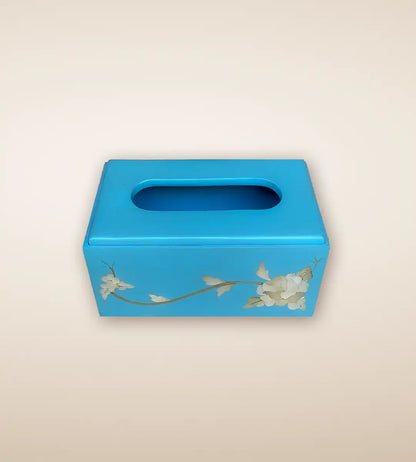 Blue Floral Wooden Tissue Box