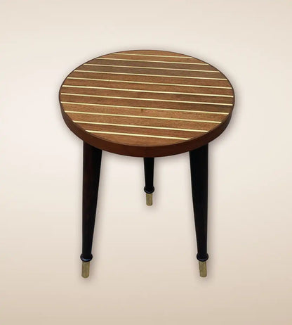 Brass Inlay Striped Luxury Wooden Tall Side Table