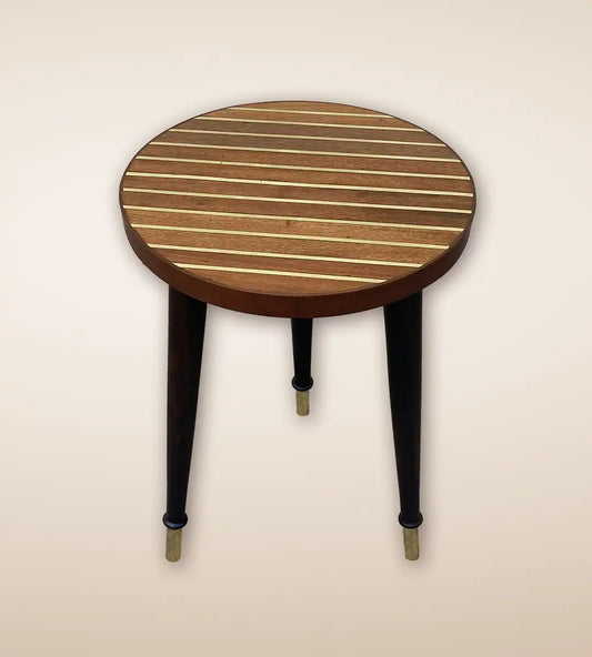 Brass Inlay Striped Luxury Wooden Tall Side Table