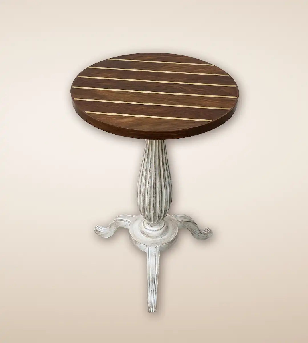 Brass Striped Pedestal Luxury Wooden Tall Side Table