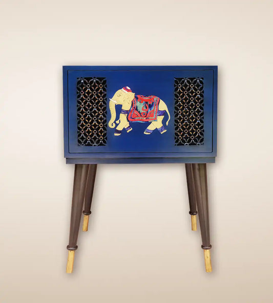 Cobalt Elephant Trunk Single Drawer Side Table for Home Decor