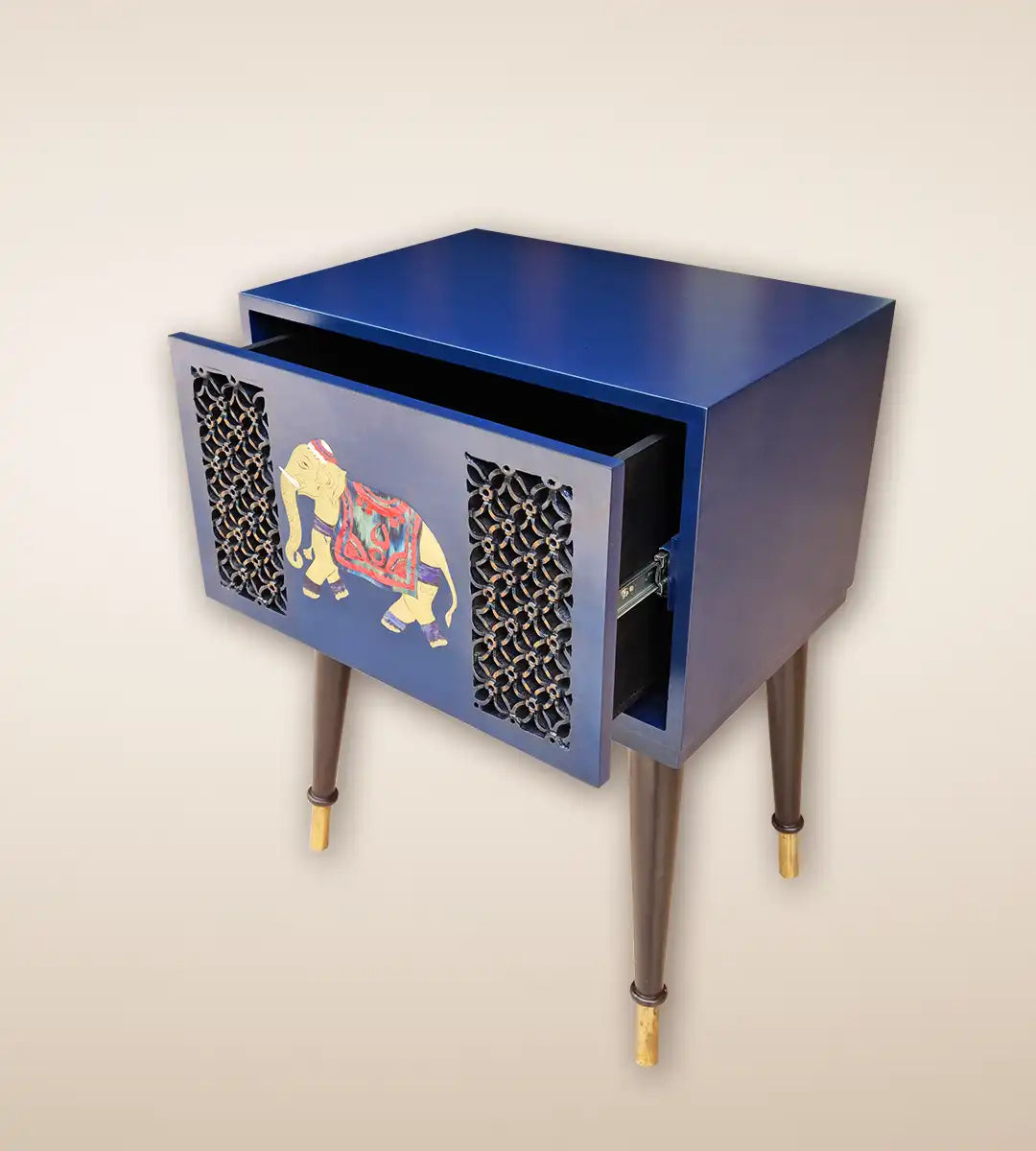 Cobalt Elephant Trunk Single Drawer Side Table for Home Decor