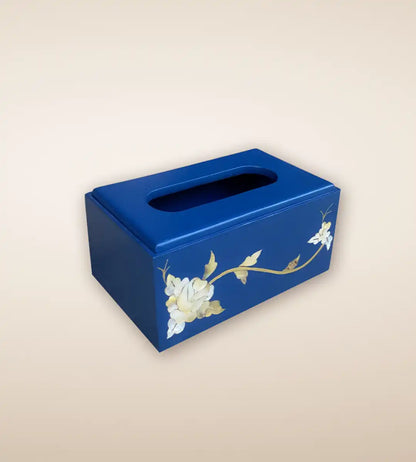 Cobalt Floral Wooden Tissue Box