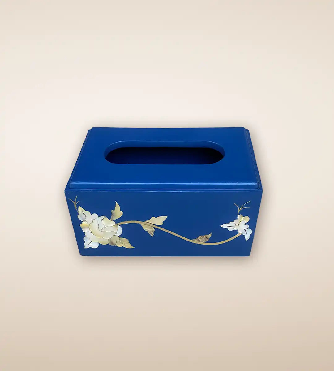 Cobalt Floral Wooden Tissue Box 