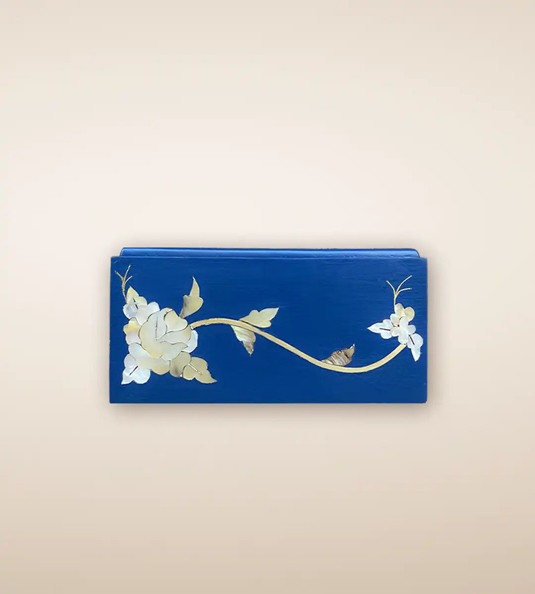 Cobalt Floral Wooden Tissue Box