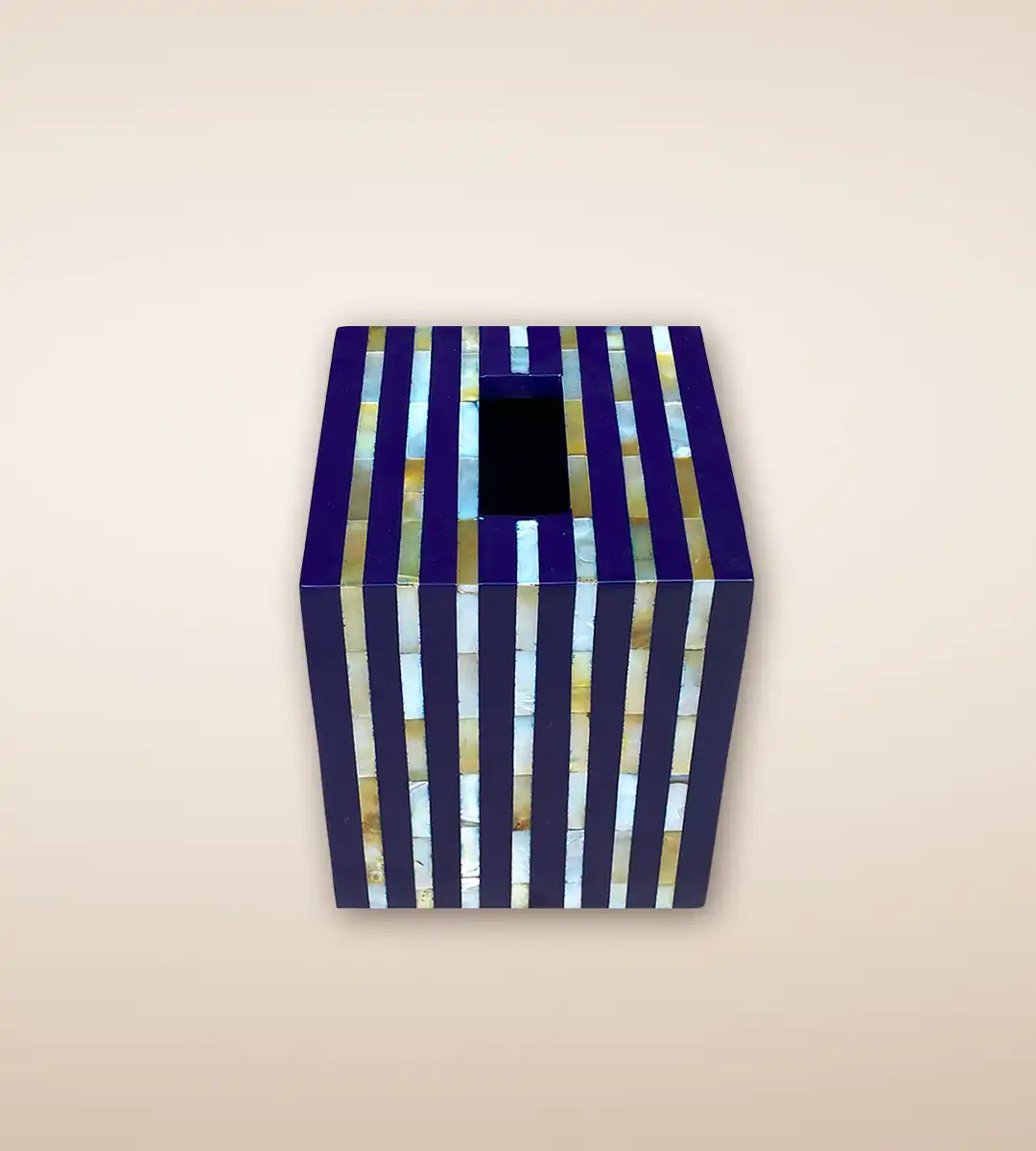 Cobalt Striped Wooden Tissue Box by Heritage Home