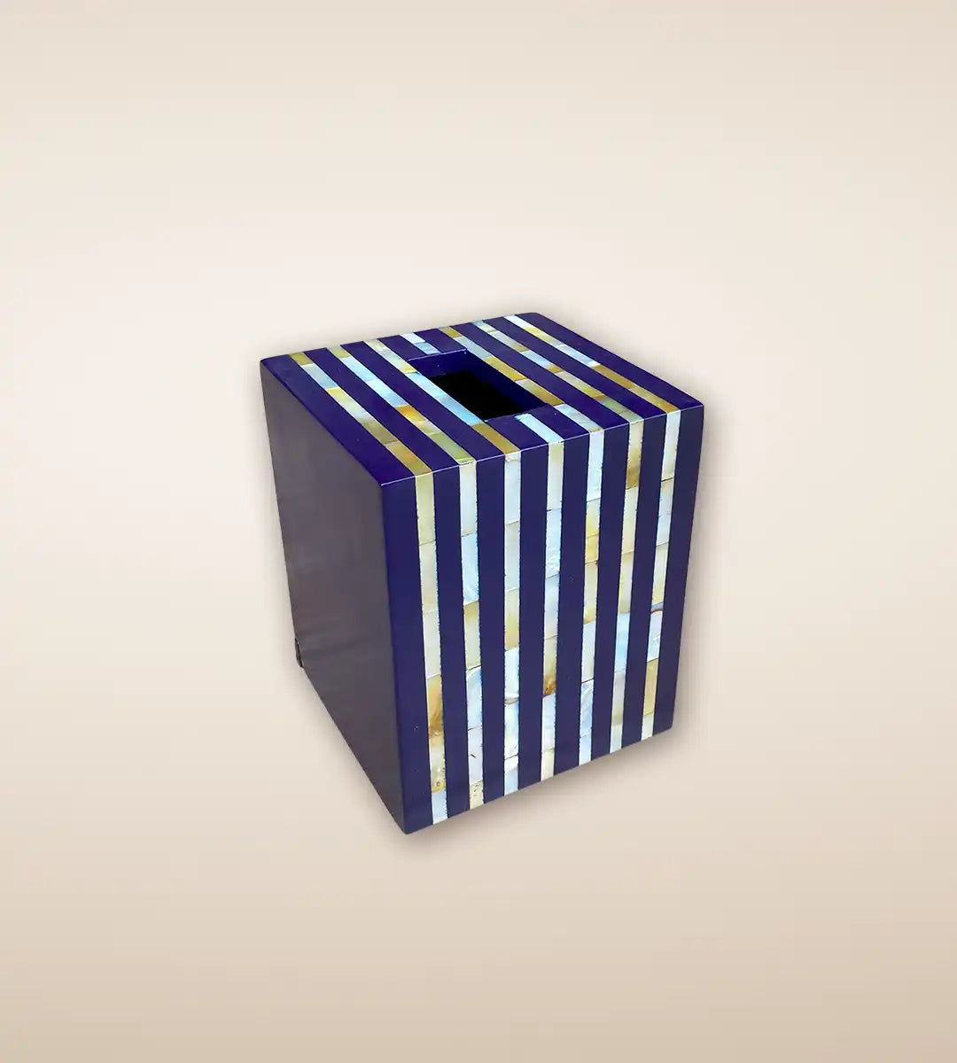 Cobalt Striped Handmade Wooden Tissue Box by Heritage Home