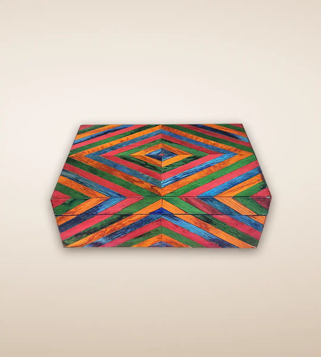 Diamond Parquetry Luxury Handmade Wooden Box - Multi Color