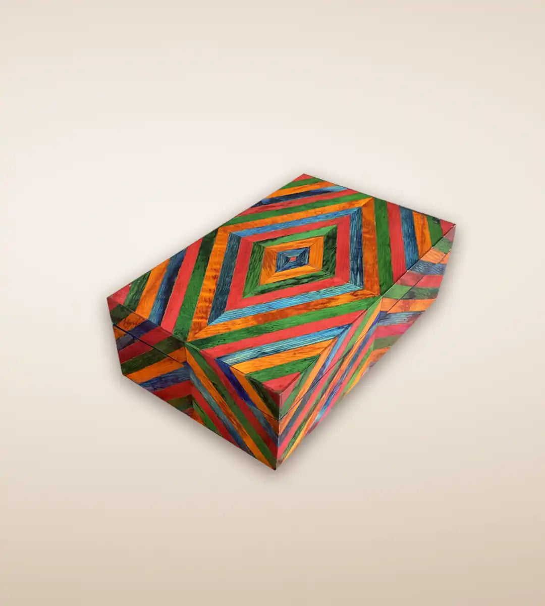 Diamond Parquetry Luxury Handmade Wooden Box - Multi Color