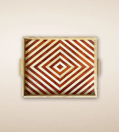 Diamond Parquetry Premium Wooden Serving Tray Rust