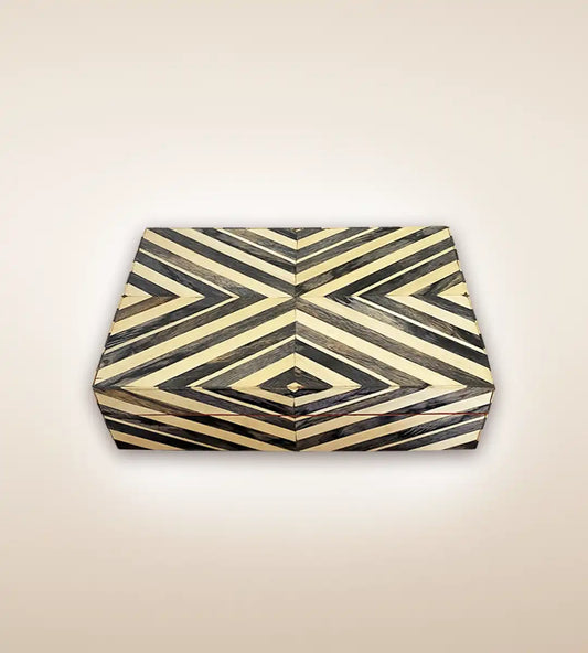 Diamond Parquetry Print  Luxury Handmade Wooden Box - Beige Grey 