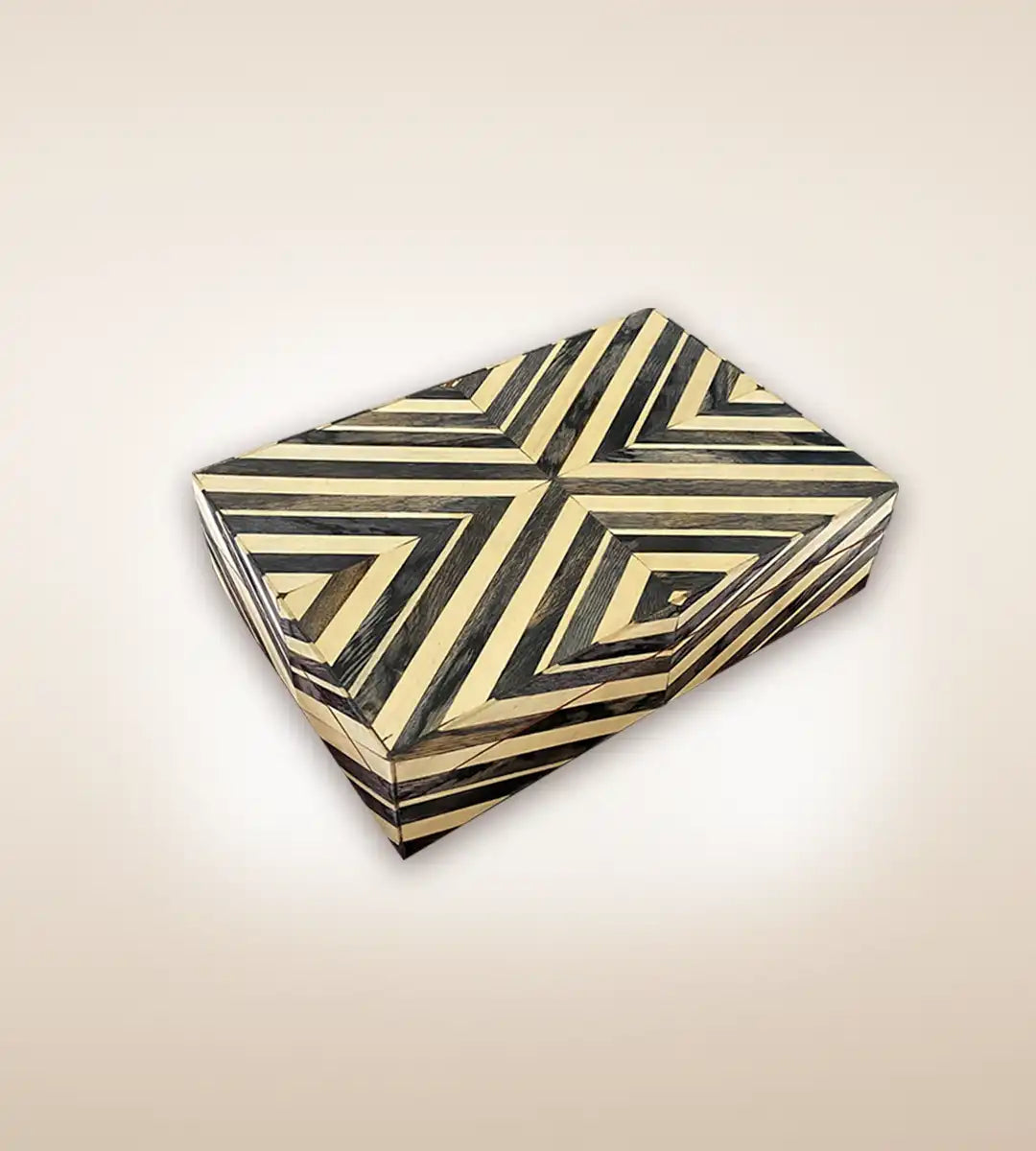 Diamond Parquetry Print  Luxury Handmade Wooden Box - Beige Grey 