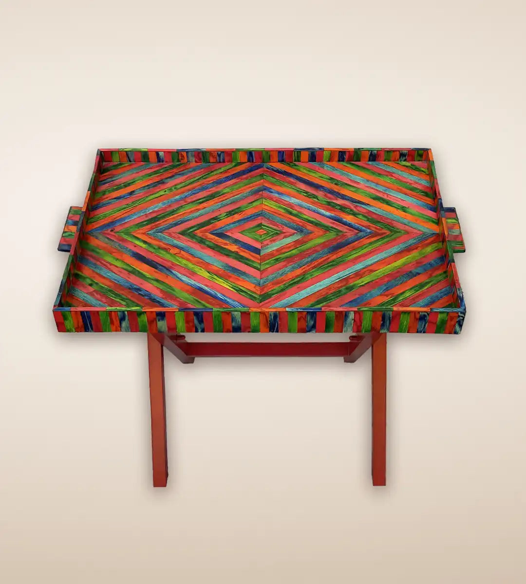 Diamond Parquetry Wooden Serving Tray Table - Multi Color