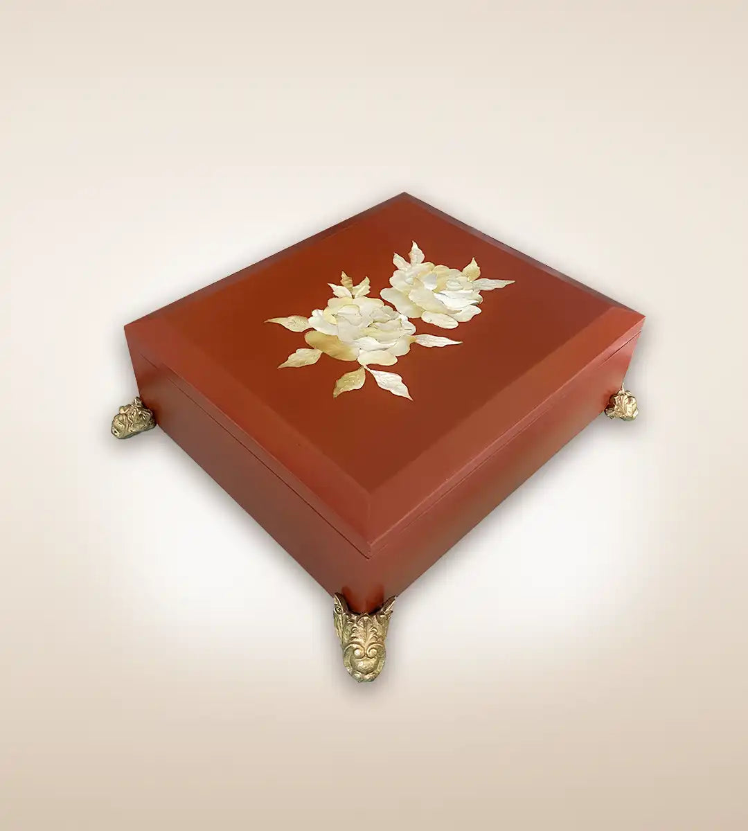 Double Rosa Luxury Handmade Wooden Box - Crimson Color 