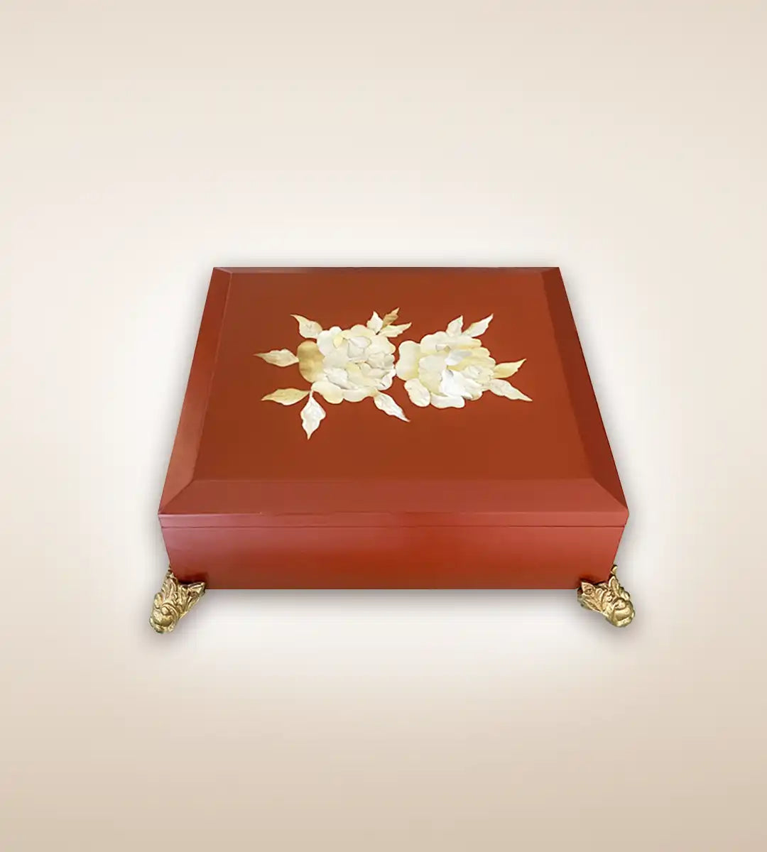 Double Rosa Luxury Handmade Wooden Box - Crimson Color 