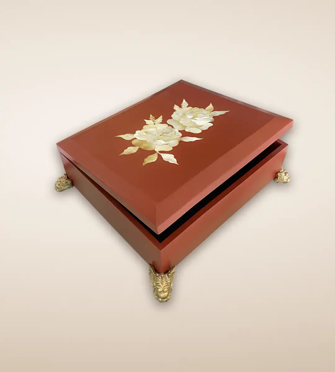 Double Rosa Luxury Handmade Wooden Box - Crimson Color 