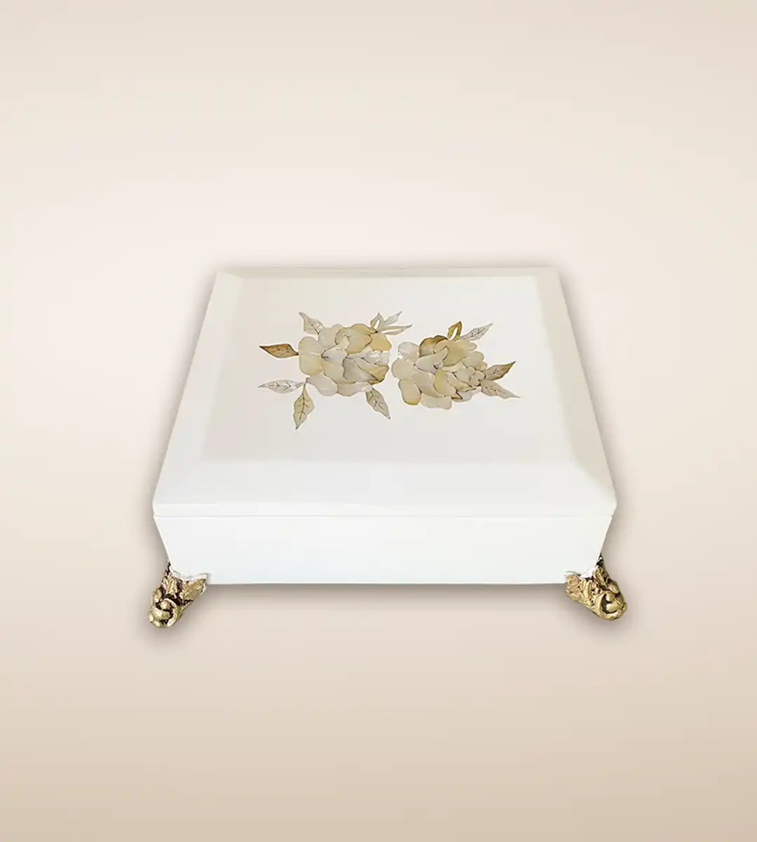 Double Rosa Luxury Handmade Wooden Box - Pearl White Color