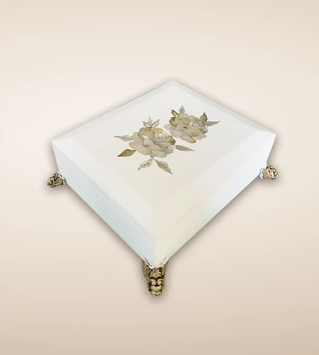 Double Rosa Luxury Handmade Wooden Box - Pearl White Color