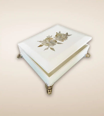 Double Rosa Luxury Handmade Wooden Box - Pearl White Color