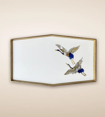 Flight of Cranes Premium Wooden Serving Tray Blue