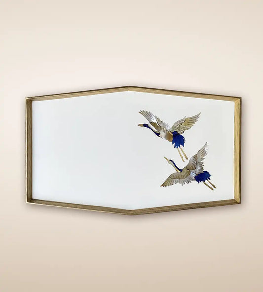 Flight of Cranes Premium Wooden Serving Tray Blue