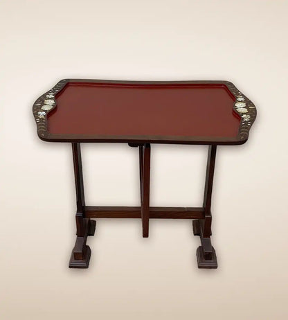 Floral Wooden Serving Tray Table - Maroon Color