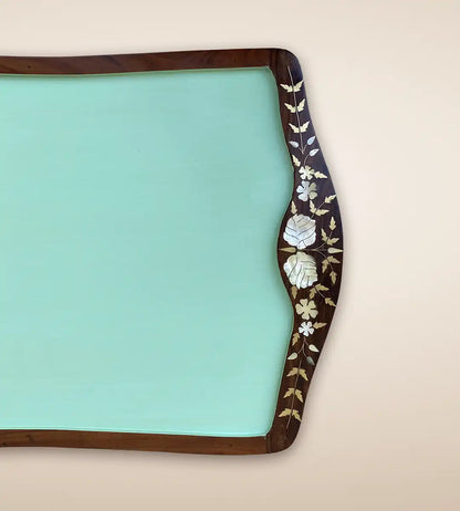 Floral Wooden Serving Tray Table - Teal Color